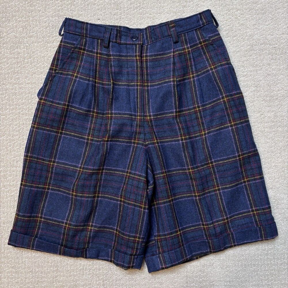 VTG 80s Woolrich Women Shorts Sz 12 Plaid Wool Blend Cuffs Lined Made in USA
